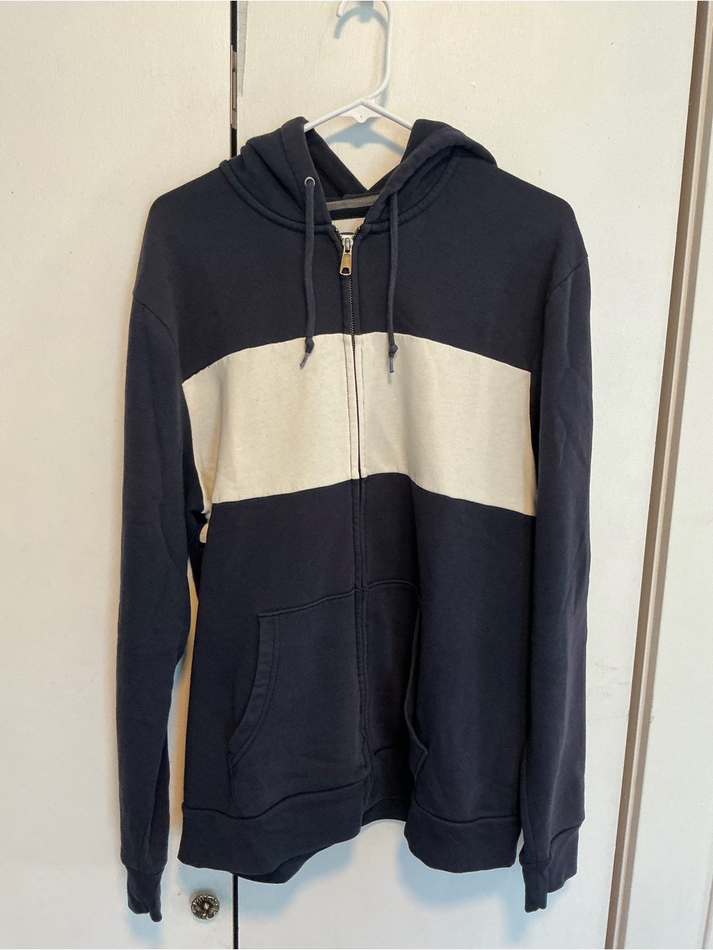 Old Navy Navy and Cream Striped Zip-Up Hoodie